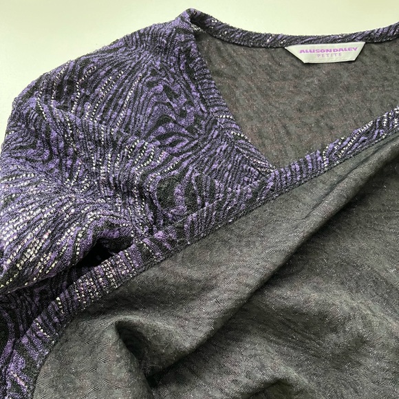 Allison Daley Black Purple Blouse Petite L - Picture 3 of 16